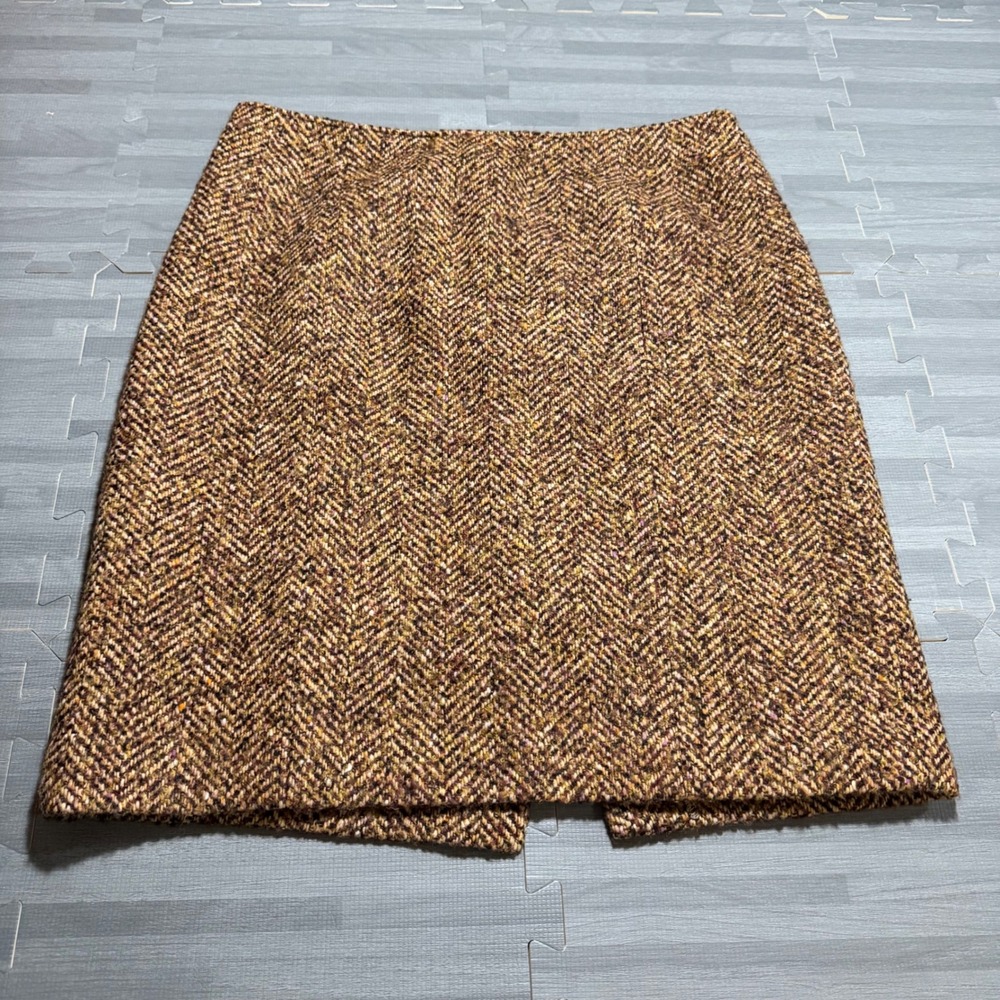 Ann Taylor Loft Brown Herringbone Wool Blend Tweed Pencil Skirt